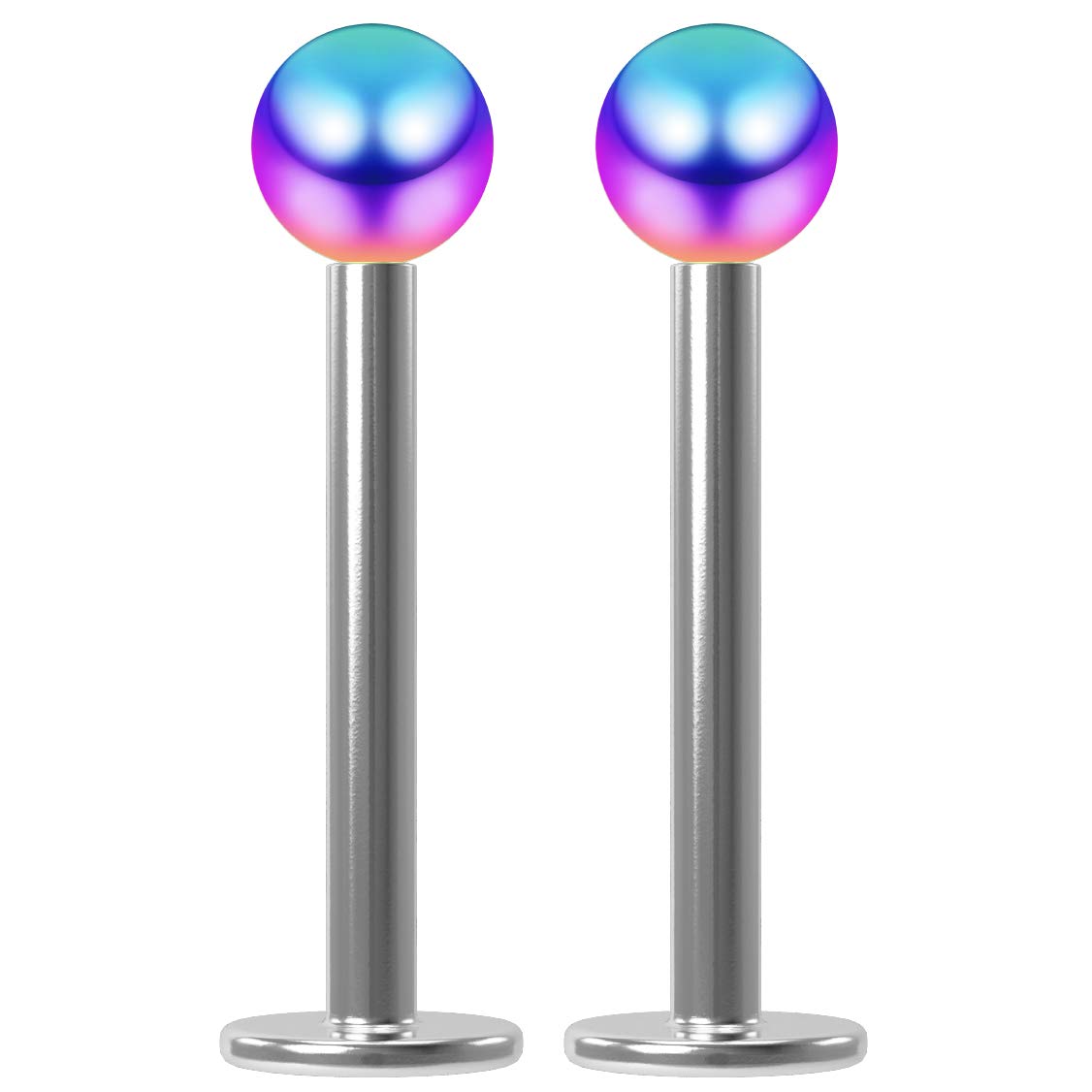2pc 16g 1.2mm Surgical Steel Labret Bar 3mm Rainbow Ball Lip Ring Tragus Studs Earring Piercing Jewellery 10mm
