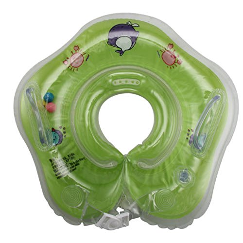 Baby Swimming Rings Double-decked Safety Floating PVC Inflatable Pool Float with Handle,Green