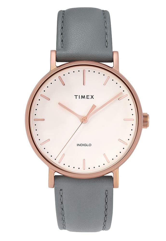 Timex Womens Analogue Quartz Watch with Leather Strap TW2T31800,Grey