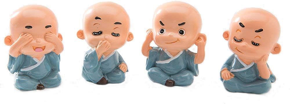 4PCS Cute KongFu Monk Car Interior Display Decoration Car Ornament Car Home Decor Gift (A)