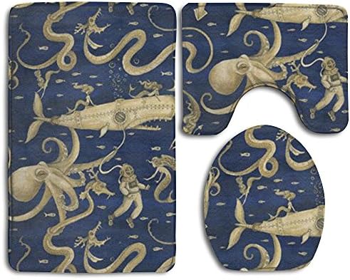 Happy Christmas Bathroom Accessories Bath Rug Sets 3 Piece Bathroom Non-Slip Floor Rugs Animal Cuttlefish Inkfish Style Pedestal Rug + Lid Toilet Cover + Bath Mat For Kids Womens