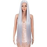 Style Icon 38" Silver Grey Wig Super Long Straight Wigs 6" Deeper Middle Part Lace Lace Front Wigs Silver Grey Long Straight Wig (38", THISTLE)