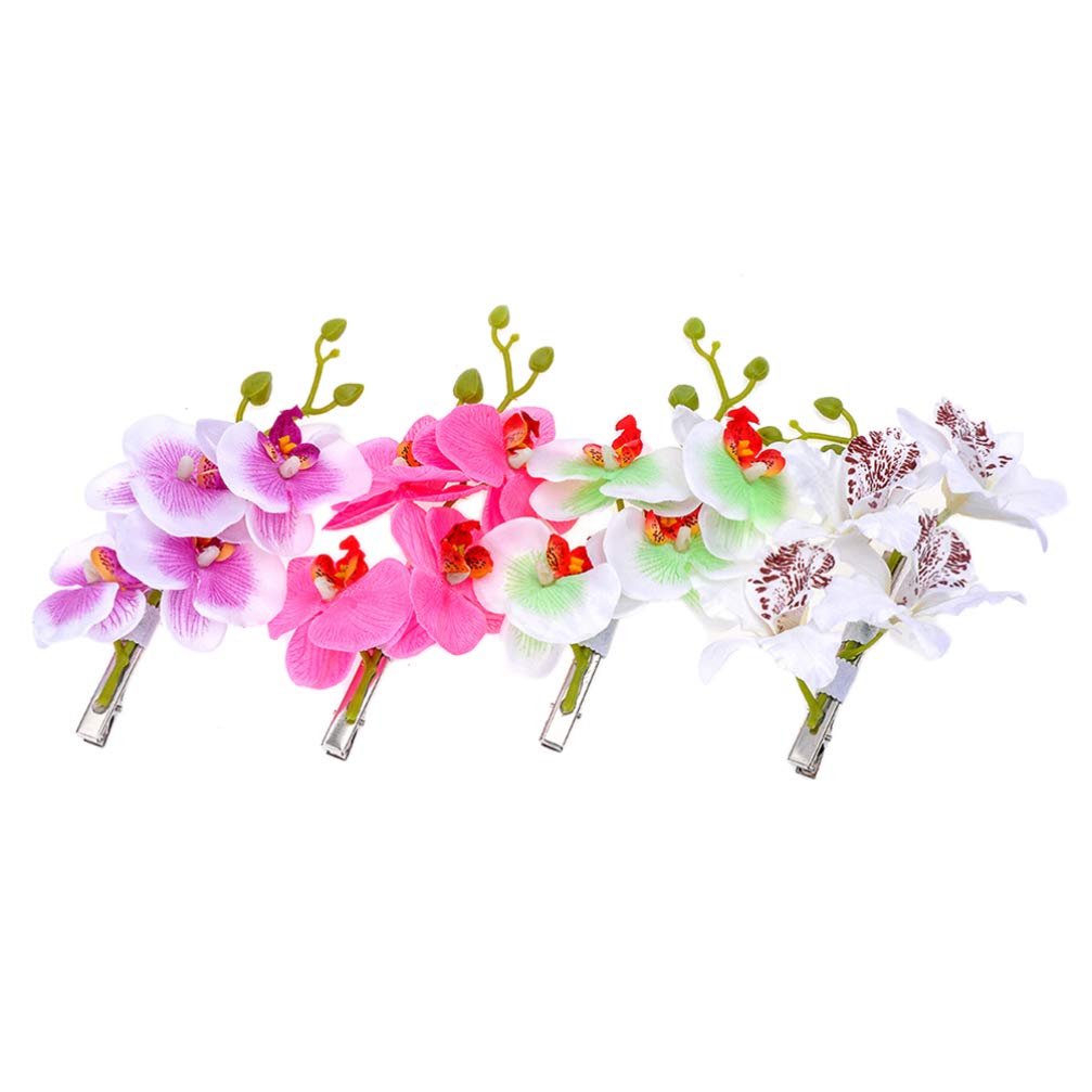 Beaupretty 4pcs Butterfly Orchid Hair Clips Artificial Phalaenopsis Alligator Hair Pins Hawaii Flowers Headwear for Beach Party Vacation