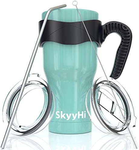 6-Piece Stainless Steel Vacuum Insulated Tumbler Set (20 oz or 30 oz Tumblers), Tea Cup or Coffee Travel Mug with Handle, 2 Lids, Straw &amp; Brush - Double Wall Insulation for Hot &amp; Cold Drinks