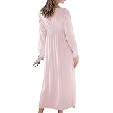 ASHER FASHION Women's Vintage Victorian Nightgown Long Sleeve Lace V Neck Sleepwear Cotton Pajamas Nightwear Lounge Dress