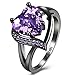 FENDINA Black Gold 18K Wedding Ring Heart Emerald Dark Purple Amethyst Inlay Fashion Ruby CZ Created Ring Engagement, Size 8
