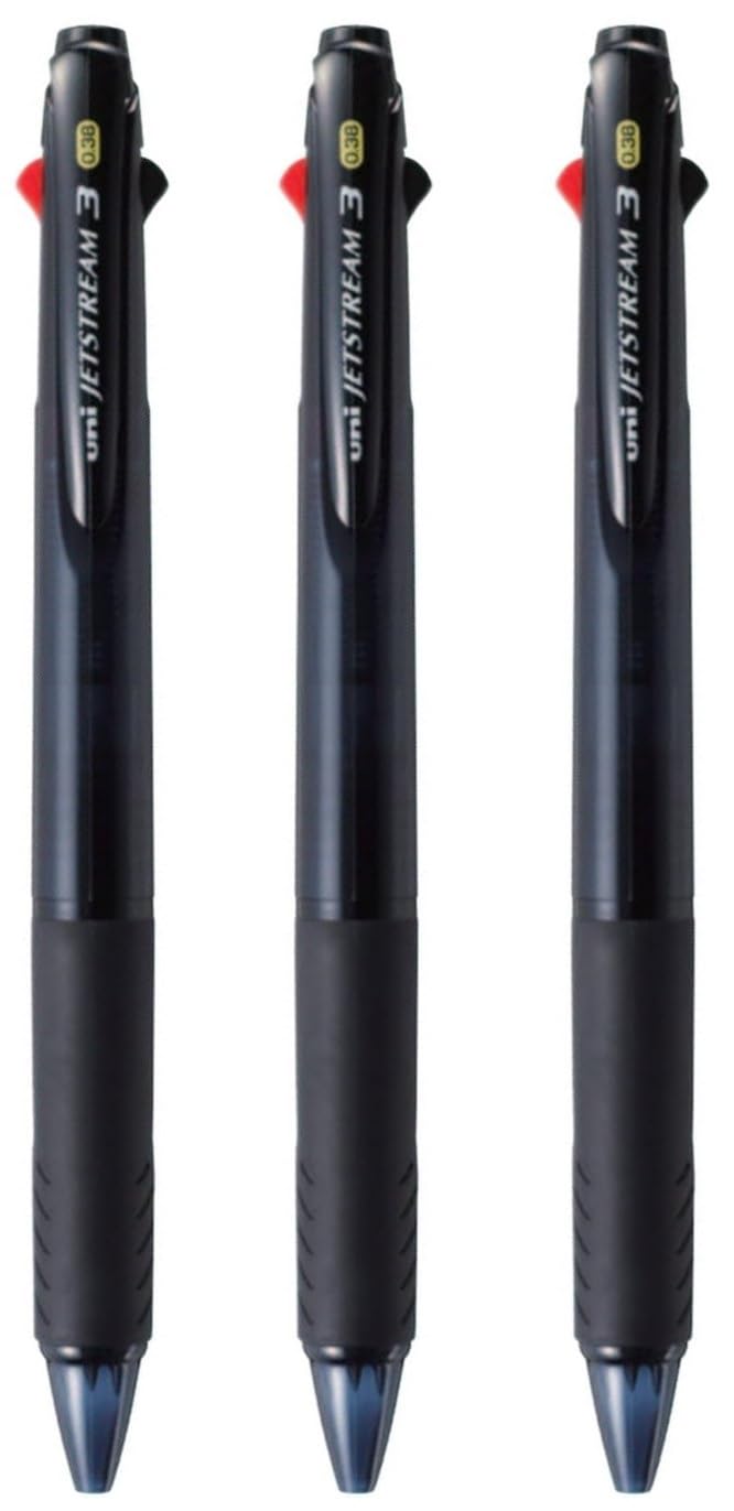 jetstream Set of 3 3 Colour Ballpoint Pen - 0.38 mm, Black Blue Red Ink, Transparent Black (SXE340038T.24)