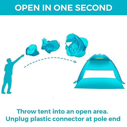 Leedor Sun Shelter Easy Setup Pop Up Beach Tent Portable Baby Canopy Quick Instant Automatic Sport Umbrella Sun Shade with 50+ UV Protection for Outdoor 3-4 Person - Thumbnail 4