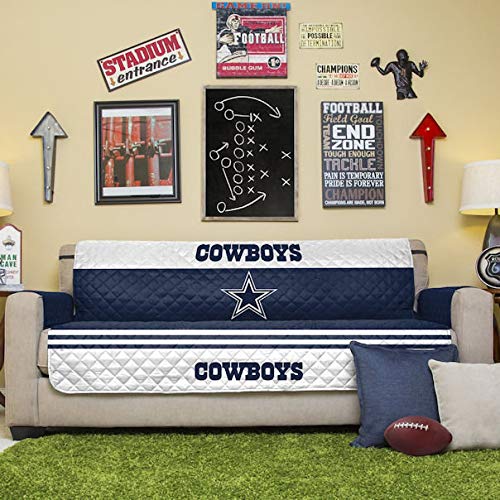 NFL Dallas Cowboys Sofa Couch Reversible Furniture Protector with Elastic Straps, 75-inches by 110-inches
