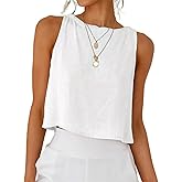 Kinghua Womens Linen Crop Tops Summer Casual Loose Cotton Linen Sleeveless Tank Top
