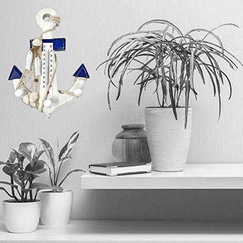 BANBERRY DESIGNS Anchor Decor - Nautical Themed Decorative Wood Anchor Wall Ornament with Thermometer Temperature Gauge…