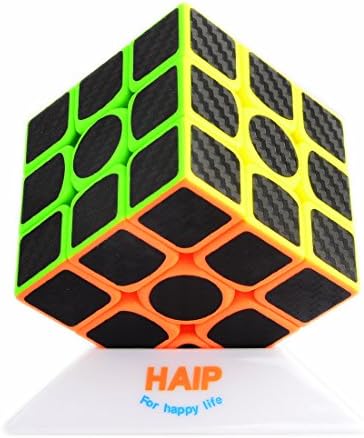 Puzzle Cube, Haip 3x3x3 Carbon Fiber Sticker Speed Smooth Magic Cube (Upgraded Edition/Base Holder Included)