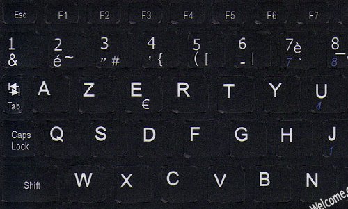 NETBOOK FRENCH AZERTY KEYBOARD STICKERS BLACK BACKGROUND FOR MINI LAPTOPS