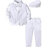 A&J DESIGN 5pcs Baby & Toddler Suit, 12 Months - 5T, Shirt & Pants & Vest & Bow Tie & Driver Cap