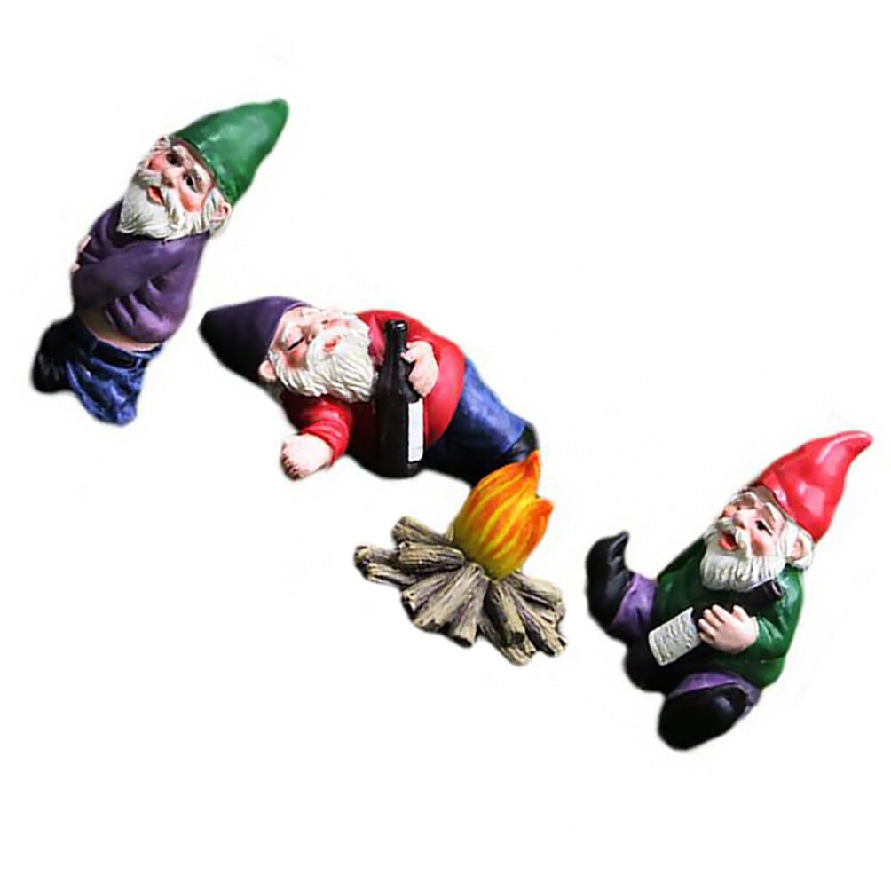 ifundom 4PCS Fairy Garden Accessories Collectible Figurines Miniature Gardening Gnomes Figurines Ornaments Friend Gnome- Drunk Gnome Kit Fairy Garden