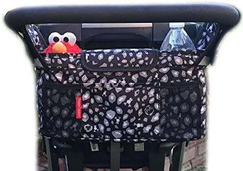 HC Universal Stroller Organizer Bag Mesh Pocket Baby Stroller Organizers Fit for Baby Jogger Strollers with Bottle and Cup Holders Insulated Bag Black Portable Storage (Gray Black)