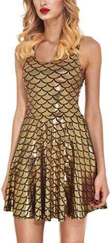 Shevalues Women's Shiny Fish Scale Mermaid Sleeveless Short Tank Dresses