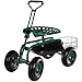 Sunnydaze Garden Cart with Wheels - Garden Stool on Wheels - Rolling Gardening Seat with Extendable Handle - Swivel Seat - Green