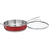 Cuisinart Chef's Classic Stainless 5-Quart Saute Pan with Helper Handle and Cover, Metallic Red
