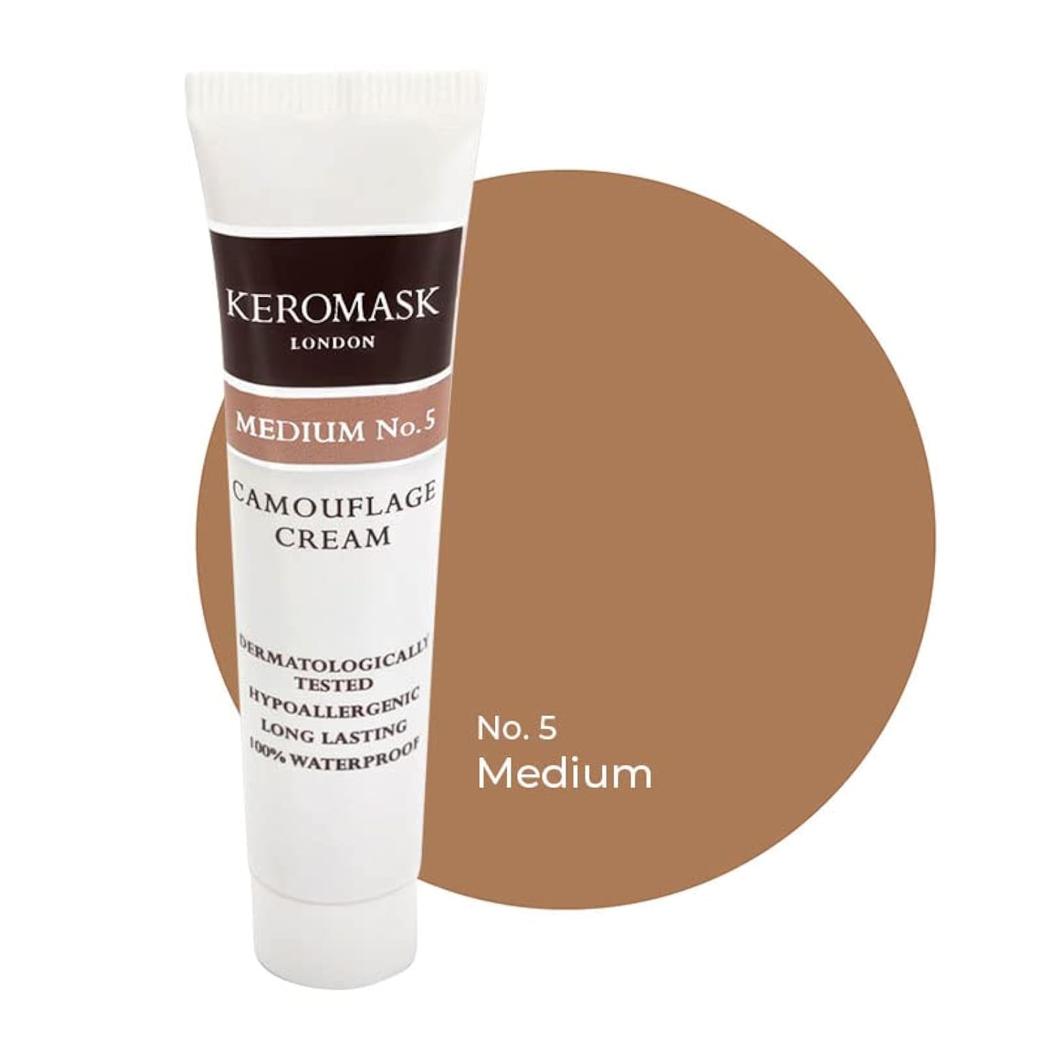 Keromask Full Coverage Hypoallergenic Concealer Shade MEDIUM No 5 to Camouflage Vitiligo, Tattoos, Redness and Rosacea, Waterproof and Suitable for All Skin Types 1 x 15ml