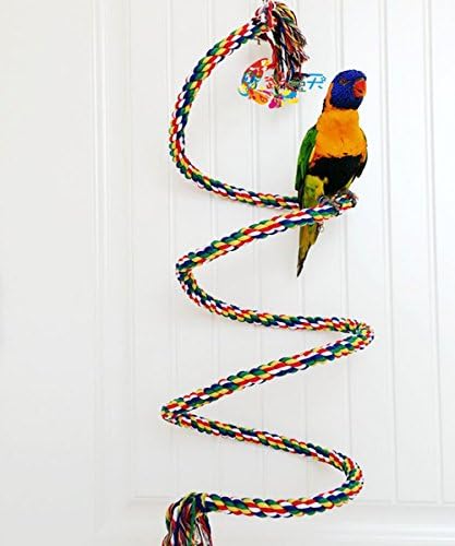 Charming Pink Creations Cotton Rope Bungee Bird Toy Colorful Bead Cage Parrot Chewing Toy