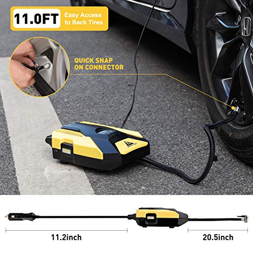 Portable Air Compressor Pump,12V DC Digital Tire Inflator, 150 PSI Auto Shut-off, w/ emergency LED flasher & Extra Long Cable for Tires, Bicycle, Air Boat/Mattress,Balls and Other Inflatables