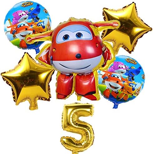 ZJWDM 6Pcs 3D Wings Balloon Jett Balloons Super Wings Toys Birthday Party 32 Inch Number Decorations Kids Toy Balloons Supplies Gold 5
