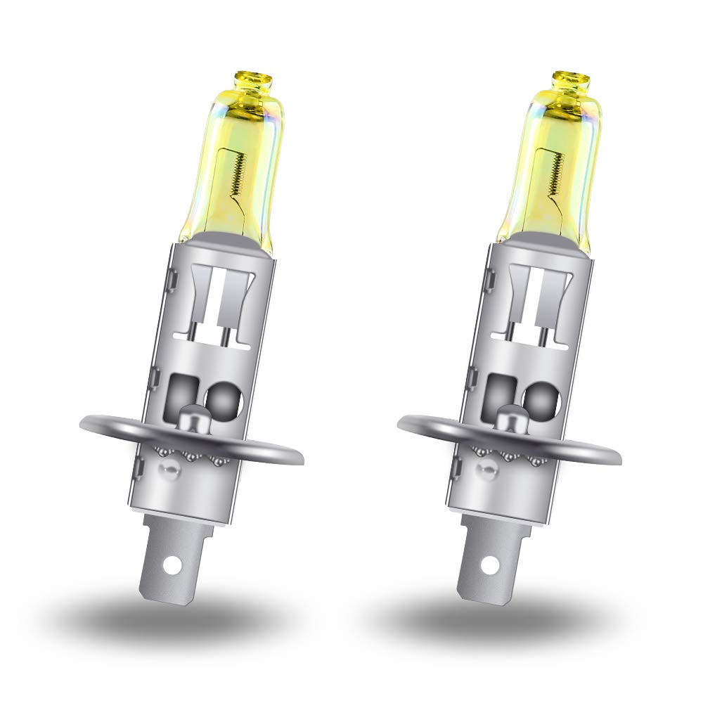 Teguangmei 2Pcs H1 Halogen Headlight Bulbs 55W 3000K Super Bright Gold Yellow Halogen Headlamp 12V Replace for Car Front Headlight Fog Light
