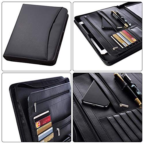 TPFOON PU Leather Padfolio Portfolio with Writing Pad, Professional Interview Portfolio Folder Zippered Business Document Organizer Holder, Interior 10.1 Inch Tablet Sleeve - Thumbnail 2