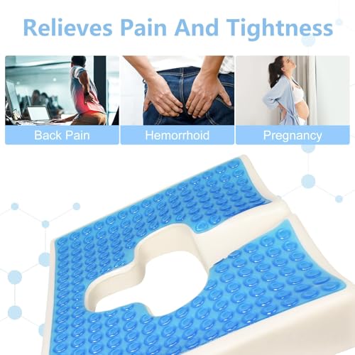 Anti-Bedsore Cushion, Memory Foam & Gel Seat Cushion with T-Shaped Opening, Triangular Slope Design for Tailbone & Sciatica Pain Relief, Anti-Slip, for Wheelchair, Office & Home Use