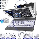 iPad Keyboard Case for iPad 2018 (6th Gen) - iPad 2017 (5th Gen) - iPad Pro 9.7 - iPad Air 2 & 1 - Thin & Light - 360 Rotatable - Wireless/BT - Backlit 10 Color - iPad Case with Keyboard (Space Gray)