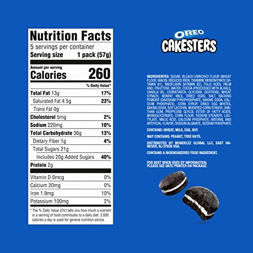 OREO Cakesters Soft Snack Cakes, Chocolate, 2.02 Ounce (Pack of 5