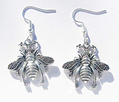 Cornwall Art Prints Honey Bee Earrings on Silver Hooks, 2.5 cm Drop Hand Made