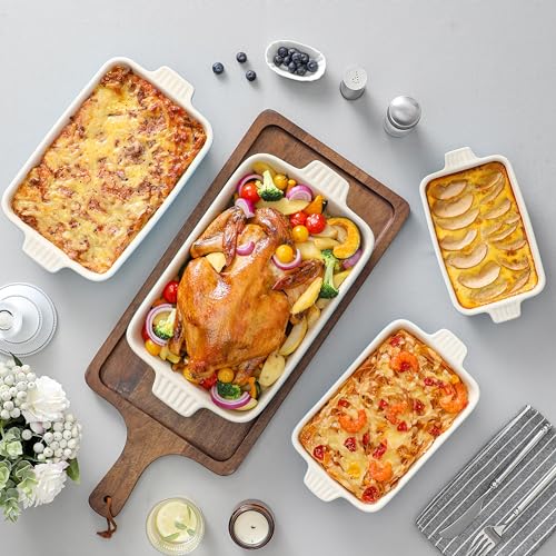 MALACASA Casserole Dishes for Oven, Porcelain Baking Dishes, Ceramic Bakeware Sets of 4, Rectangular Lasagna Pans Deep with Handles for Baking Cake Kitchen, Blue (9.4"/11.1"/12.2"/14.7"), Series