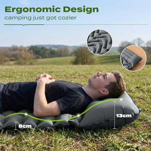 RUMBALUXY Inflatable Camping Sleeping Pad with Built-in Foot Pump Waterproof & Tear-Resistant 50D Nylon Mattress Portable, Compact Air Mat Camping Mat for Backpacking, Hiking, Tents, Grey