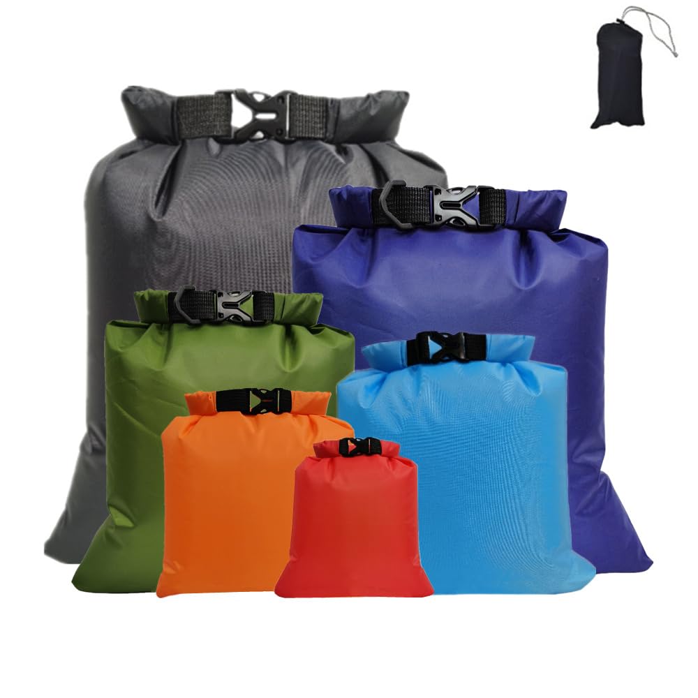 LSRVNM 6 Pack Waterproof Dry Bag, Lightweight Drybags Canoe Bags Dry Sacks Portable Big Capacity Waterproof Bags for Kayaking Rafting Boating Hiking Camping (1.5L+2.5L+3L+3.5L+5L+8L)