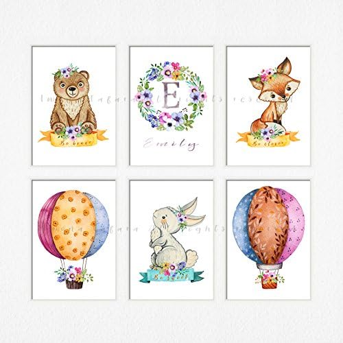 Travel nursery art Travel nursery theme Woodland nursery art girl Boho woodland animal print Hot air balloon nursery Woodland animal decor Hot air balloon print Travel theme nursery Woodland art girl