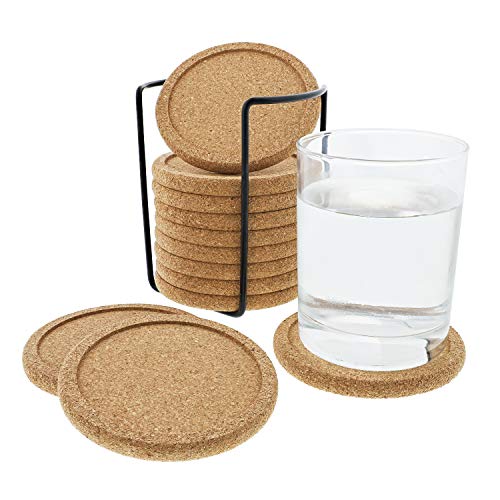 Cork Coasters with Lip for Drinks Absorbent 12 Set 4 Inch Thick