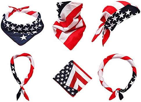 6Pcs American Flag Bandanas for Men and Women Head Scarf 22×22 Inch Patriotic Accessories Scarf Wristband for Party Favor and so on