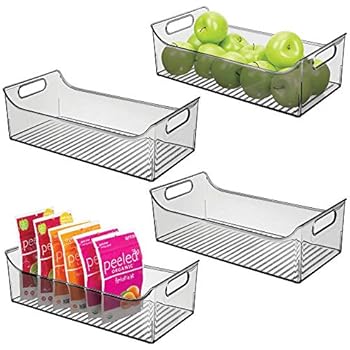 mDesign Wide Plastic Kitchen Pantry Cabinet, Refrigerator or Freezer Food Storage Bin with Handles - Organizer for Fruit, Yogurt, Snacks, Pasta - BPA Free, 16
