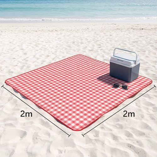Tapete Piquenique Impermeável Dobrável, Grande 200x200cm, com Alça, Toalha para Picnic, Parque, Praias, Passeios ao Ar Livre, a Prova de Água, Fácil de Carregar (Vermelho)