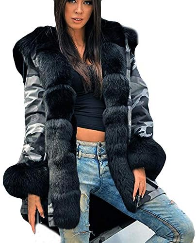Doublelift Womens Outerwear Faux Fur Hooded Camouflage Parka Coats Luxury Long Jacket(M-3XL)