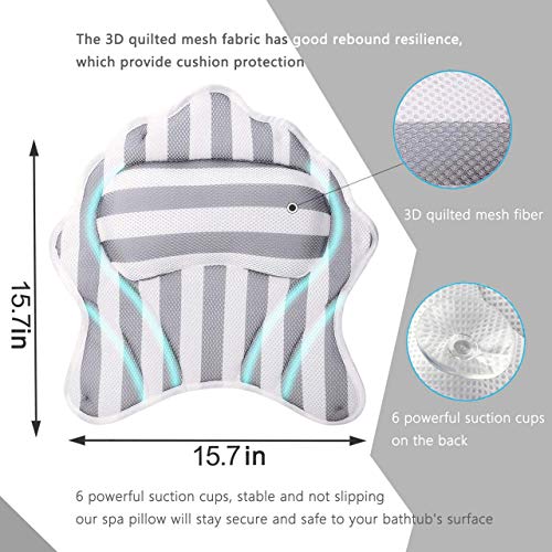 Luxurious Bath Pillow for Women & Men, Ergonomic Bathtub Cushion for Neck, Head & Shoulders