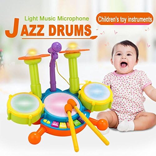 Electric Big Toy Drum Set for Kids with Movable Working Microphone to Sing and a Chair - Tons of Various Functions and Activity, Bass Drum and Pedal With Drum Sticks (Adjustable Volume)