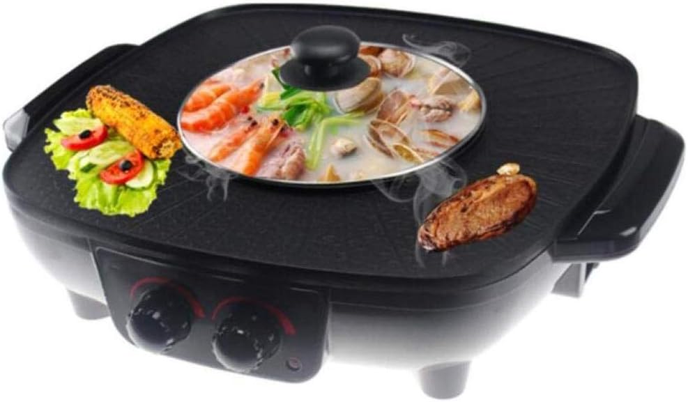 FQCD Integrated Cooker Pot, Barbecue Hot Pot Double Pot, Electric Hot Pot Electric Barbecue Electric Baking,Black