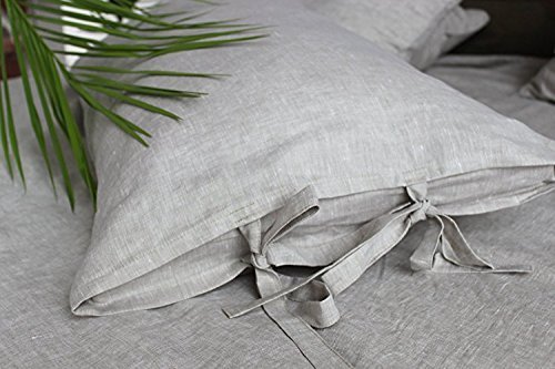Queen linen pillow sham cover with bow ties, in natural color, 20 X 30", 100% linen