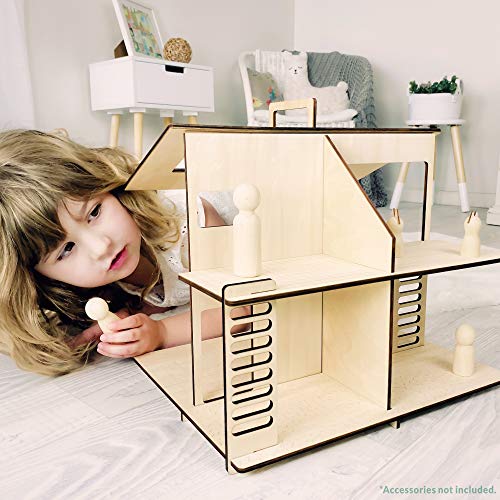 Wooden Dollhouse Portable Toy Doll House Modern Design for Small