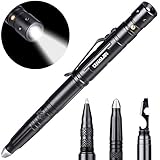 Cenawin Tactical Pen, Self Defense Pen Multi-functional With Tactical LED Flashlight + Ballpoint Pen + Glass Breaker + Multi Tool for Survival Outdoor Travelling Hiking Camping Gift (Black 4 in 1)