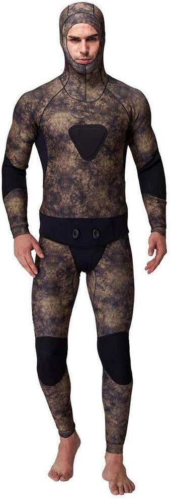 WLC Wetsuit,Men Premium 5mm Super Stretch Camouflage Neoprene Spearfishing Scuba Diving Suit for Adults Two Piece Fullsuit, Freediving Jumpsuit,Fishing Snorkeling Wetsuits,3XL (Size : Large)