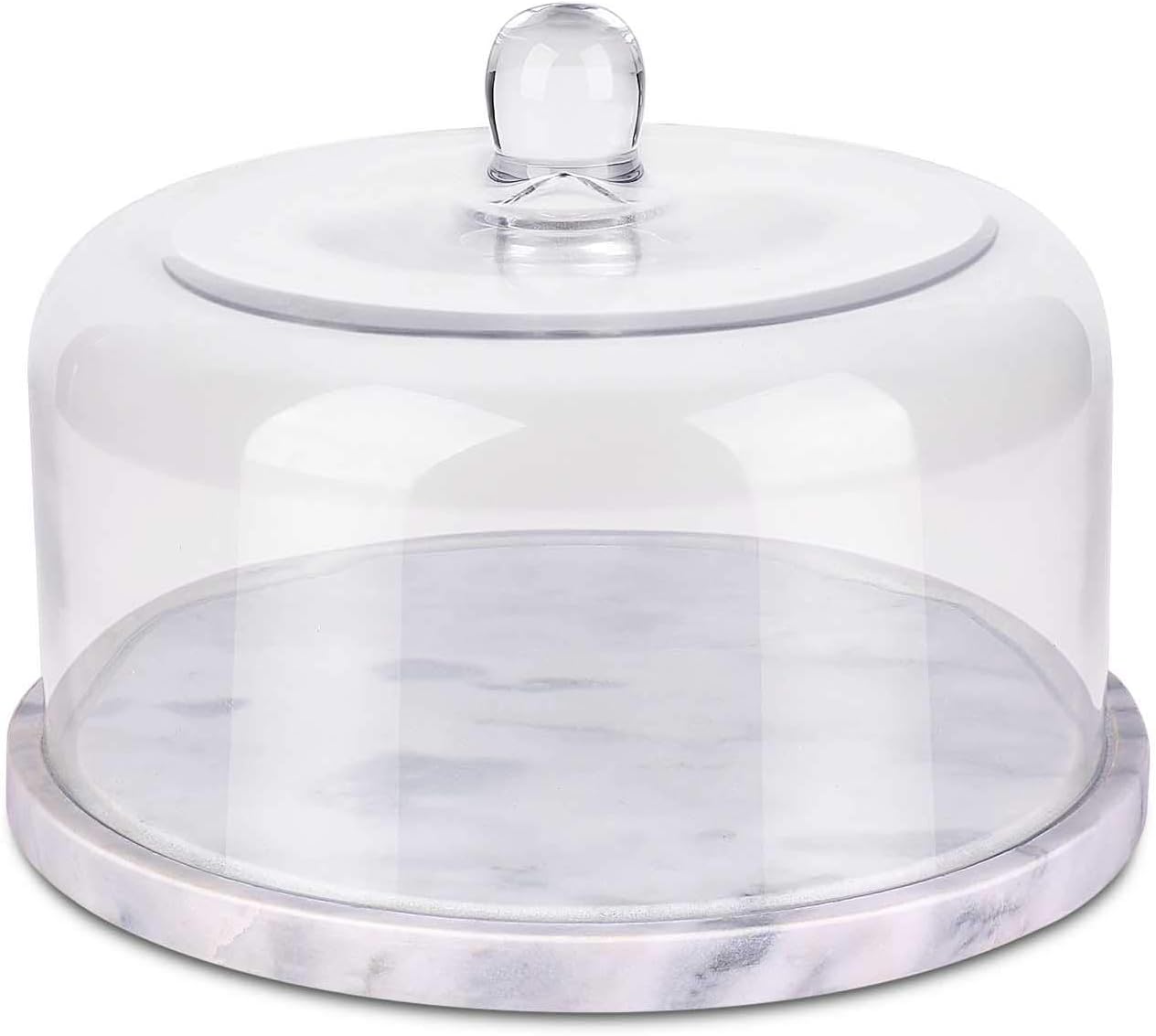 Flexzion Marble Cake Stand with Lid Round Glass Cover Glass Dome Cake Saver Cheese Holder Serving Platter Stone Cake Stand Cutting Board Slab Set for Kitchen Dining Bakery Pastries Display 11 Inches